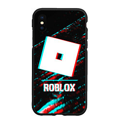 Чехол iPhone XS Max матовый Roblox в стиле glitch и баги графики на темном фон, цвет: 3D-черный