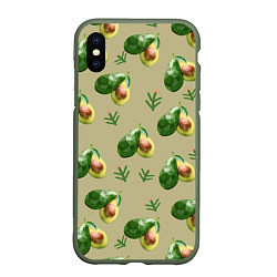 Чехол iPhone XS Max матовый Авокадо и веточка, цвет: 3D-темно-зеленый