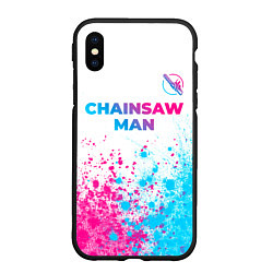 Чехол iPhone XS Max матовый Chainsaw Man neon gradient style: символ сверху, цвет: 3D-черный