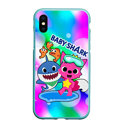 Чехол iPhone XS Max матовый Baby Shark in bubbles, цвет: 3D-мятный