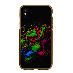 Чехол iPhone XS Max матовый Лягушонок Пепе веселится с граффити, цвет: 3D-коричневый