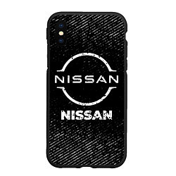 Чехол iPhone XS Max матовый Nissan с потертостями на темном фоне, цвет: 3D-черный