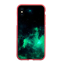 Чехол iPhone XS Max матовый Зелёная галактика Midjourney, цвет: 3D-красный