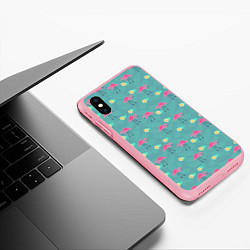 Чехол iPhone XS Max матовый Летний паттерн с фламинго, цвет: 3D-баблгам — фото 2