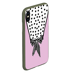 Чехол iPhone XS Max матовый Костюм Барби: черный горох с полосатым бантом, цвет: 3D-темно-зеленый — фото 2