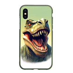 Чехол iPhone XS Max матовый Острые зубы тиранозавра Рекса, цвет: 3D-темно-зеленый