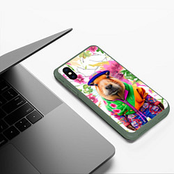 Чехол iPhone XS Max матовый Капибара в модной куртке - нейросеть, цвет: 3D-темно-зеленый — фото 2