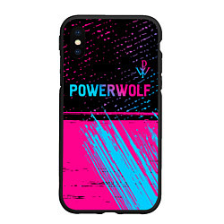 Чехол iPhone XS Max матовый Powerwolf - neon gradient: символ сверху, цвет: 3D-черный