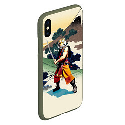 Чехол iPhone XS Max матовый Tiger samurai - Japan - neural network, цвет: 3D-темно-зеленый — фото 2