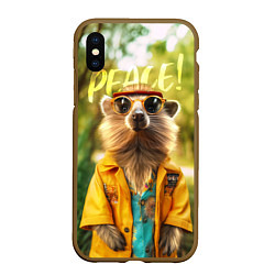 Чехол iPhone XS Max матовый Peace - хиппи квокка короткохвостый кенгуру, цвет: 3D-коричневый