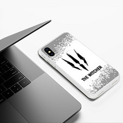 Чехол iPhone XS Max матовый The Witcher glitch на светлом фоне, цвет: 3D-белый — фото 2