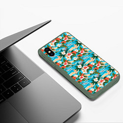 Чехол iPhone XS Max матовый Море цветы и птицы, цвет: 3D-темно-зеленый — фото 2