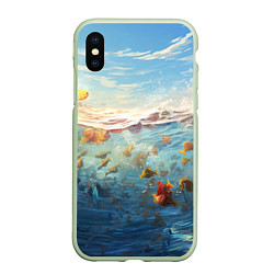 Чехол iPhone XS Max матовый Рыбки выплескиваются из воды, цвет: 3D-салатовый