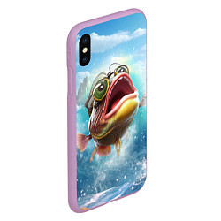 Чехол iPhone XS Max матовый Карп выпрыгивающий из воды, цвет: 3D-сиреневый — фото 2