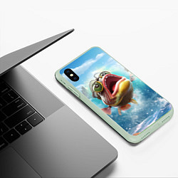 Чехол iPhone XS Max матовый Карп выпрыгивающий из воды, цвет: 3D-салатовый — фото 2