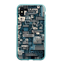 Чехол iPhone XS Max матовый Механическая конструкция паттерн, цвет: 3D-мятный