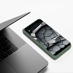 Чехол iPhone XS Max матовый Каменная конструкция паттерн, цвет: 3D-темно-зеленый — фото 2