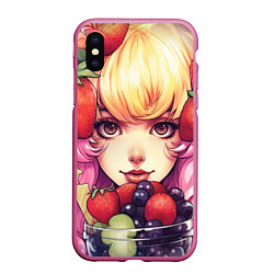 Чехол iPhone XS Max матовый Блондинка с ягодами, цвет: 3D-малиновый