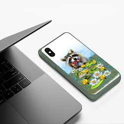 Чехол iPhone XS Max матовый Енот и кувшинки, цвет: 3D-темно-зеленый — фото 2