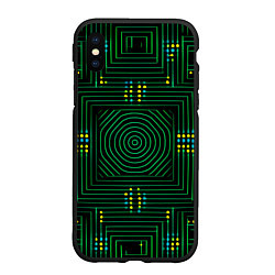 Чехол iPhone XS Max матовый Зелёная электросхема, цвет: 3D-черный