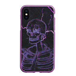 Чехол iPhone XS Max матовый Неоновый скелет и молнии, цвет: 3D-фиолетовый