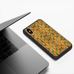 Чехол iPhone XS Max матовый Растительный оранжевый паттерн, цвет: 3D-черный — фото 2