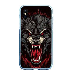 Чехол iPhone XS Max матовый Злой серый волк, цвет: 3D-голубой