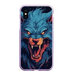 Чехол iPhone XS Max матовый Art blue wolf, цвет: 3D-сиреневый