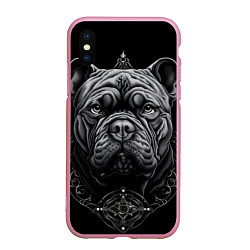 Чехол iPhone XS Max матовый Морда бульдога стиль тату, цвет: 3D-розовый