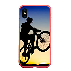 Чехол iPhone XS Max матовый Прыжок велосипедиста, цвет: 3D-красный
