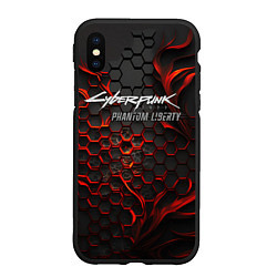 Чехол iPhone XS Max матовый Cyberpunk 2077 Phantom liberty red fire, цвет: 3D-черный