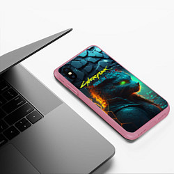 Чехол iPhone XS Max матовый Сyberpunk 2077 phantom liberty cat, цвет: 3D-малиновый — фото 2