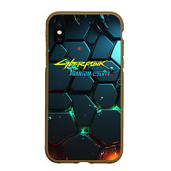 Чехол iPhone XS Max матовый Cyberpunk 2077 phantom liberty logo, цвет: 3D-коричневый