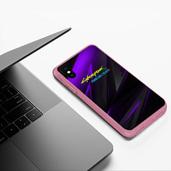 Чехол iPhone XS Max матовый Cyberpunk 2077 phantom liberty dark logo, цвет: 3D-малиновый — фото 2