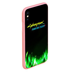 Чехол iPhone XS Max матовый Cyberpunk 2077 phantom liberty green fire logo, цвет: 3D-баблгам — фото 2