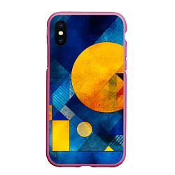 Чехол iPhone XS Max матовый Жёлтая и синяя геометрия, цвет: 3D-малиновый