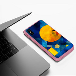 Чехол iPhone XS Max матовый Жёлтая и синяя геометрия, цвет: 3D-малиновый — фото 2