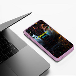 Чехол iPhone XS Max матовый Киберпанк 2077 призрачная свобода лого на торсе, цвет: 3D-сиреневый — фото 2