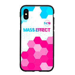 Чехол iPhone XS Max матовый Mass Effect neon gradient style: символ сверху, цвет: 3D-черный