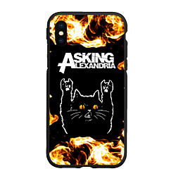 Чехол iPhone XS Max матовый Asking Alexandria рок кот и огонь, цвет: 3D-черный