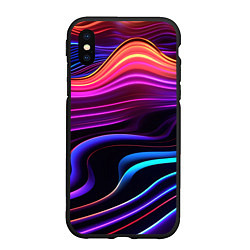 Чехол iPhone XS Max матовый Неоновые волны, цвет: 3D-черный