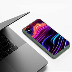 Чехол iPhone XS Max матовый Неоновые волны, цвет: 3D-темно-зеленый — фото 2