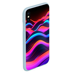 Чехол iPhone XS Max матовый Неоновые фиолетовые волны, цвет: 3D-голубой — фото 2