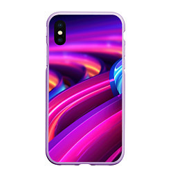 Чехол iPhone XS Max матовый Неоновые абстрактные волны, цвет: 3D-сиреневый