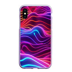 Чехол iPhone XS Max матовый Цветные неоновые волны, цвет: 3D-светло-сиреневый