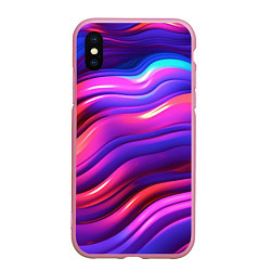 Чехол iPhone XS Max матовый Неоновые волны, цвет: 3D-розовый