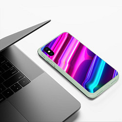 Чехол iPhone XS Max матовый Неоновые объемные полосы, цвет: 3D-салатовый — фото 2