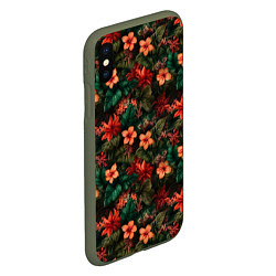 Чехол iPhone XS Max матовый Тропические цветы паттерн, цвет: 3D-темно-зеленый — фото 2