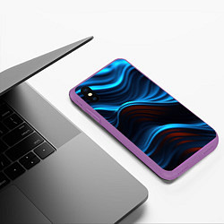 Чехол iPhone XS Max матовый Синие волны абстракт, цвет: 3D-фиолетовый — фото 2