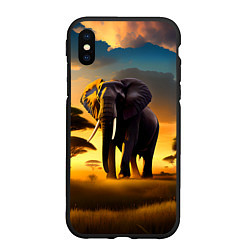 Чехол iPhone XS Max матовый Слон и рассвет в саванне, цвет: 3D-черный